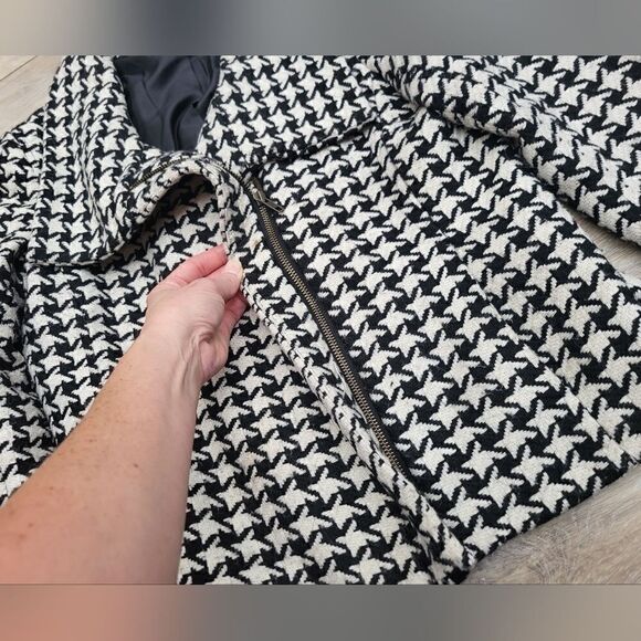 Talbots Women Wool Blend Jacket Coat Black White Houndstooth Shawl Collar 8p - Picture 2 of 13